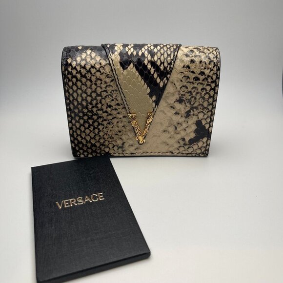 Versace Snake-Print Calfskin Leather Compact Wallet - NWOT - Picture 1 of 11